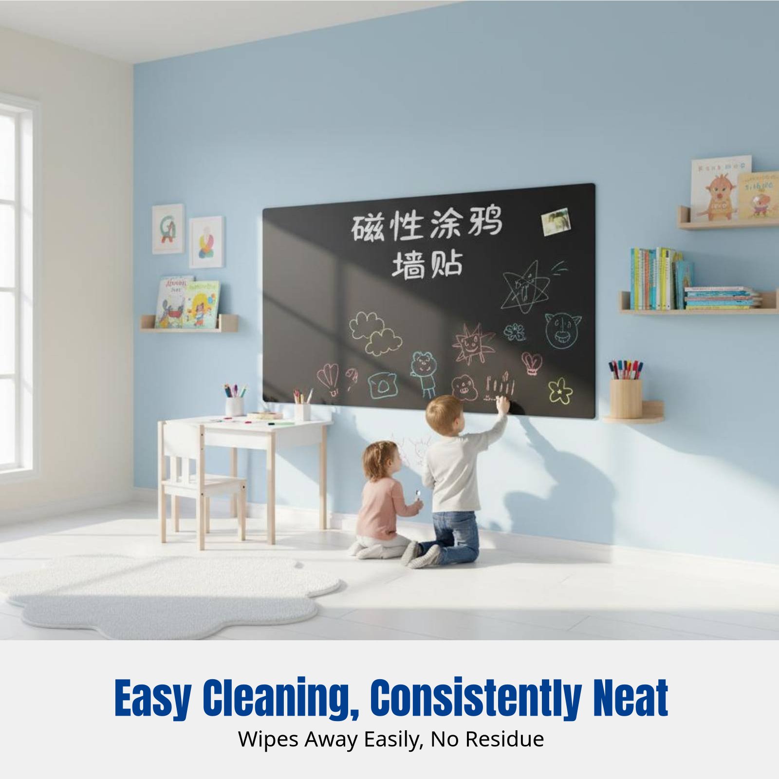 Whiteboard Magnetic - Autocollant mural tableau blanc pour enfants,
